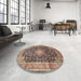 Round Traditional Red Brown Persian Rug in a Office, tr3948