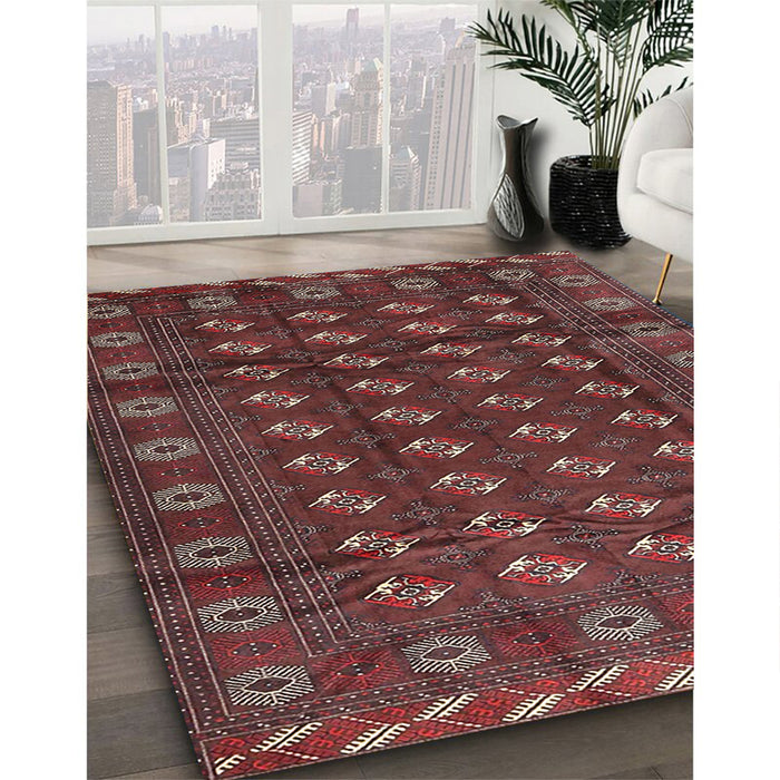 Traditional Chestnut Brown Persian Rug in Family Room, tr3949