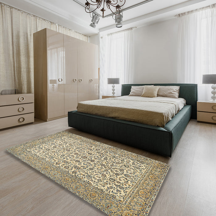 Traditional Brown Persian Rug in a Bedroom, tr394