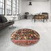 Round Traditional Light Copper Gold Animal Rug in a Office, tr3953