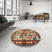 Round Machine Washable Traditional Peru Brown Rug in a Office, wshtr3955