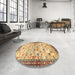 Round Machine Washable Traditional Chrome Gold Yellow Rug in a Office, wshtr3956