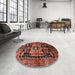 Round Traditional Rust Pink Persian Rug in a Office, tr3959