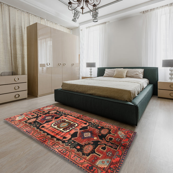 Machine Washable Traditional Rust Pink Rug in a Bedroom, wshtr3959