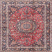 Round Machine Washable Traditional Brown Red Rug, wshtr3961