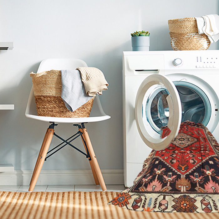 Machine Washable Traditional Tomato Red Rug in a Washing Machine, wshtr3962