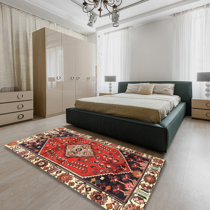 Machine Washable Traditional Tomato Red Rug in a Bedroom, wshtr3962