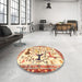 Round Machine Washable Traditional Sun Yellow Rug in a Office, wshtr3965