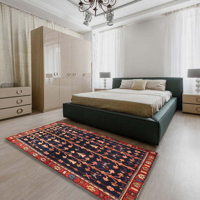 Machine Washable Traditional Dark Gold Brown Rug in a Bedroom, wshtr3966
