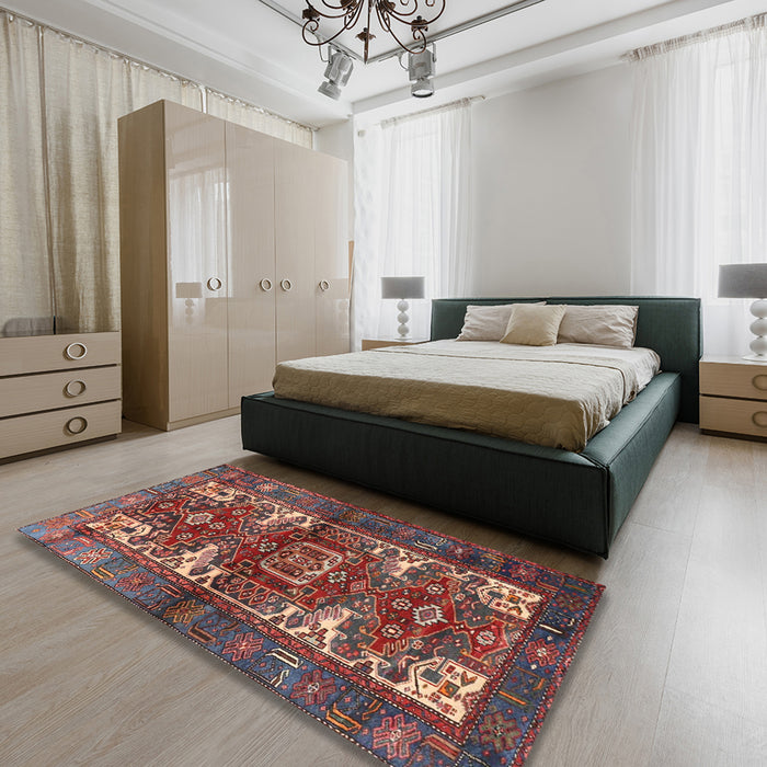 Traditional Saffron Red Persian Rug in a Bedroom, tr3967