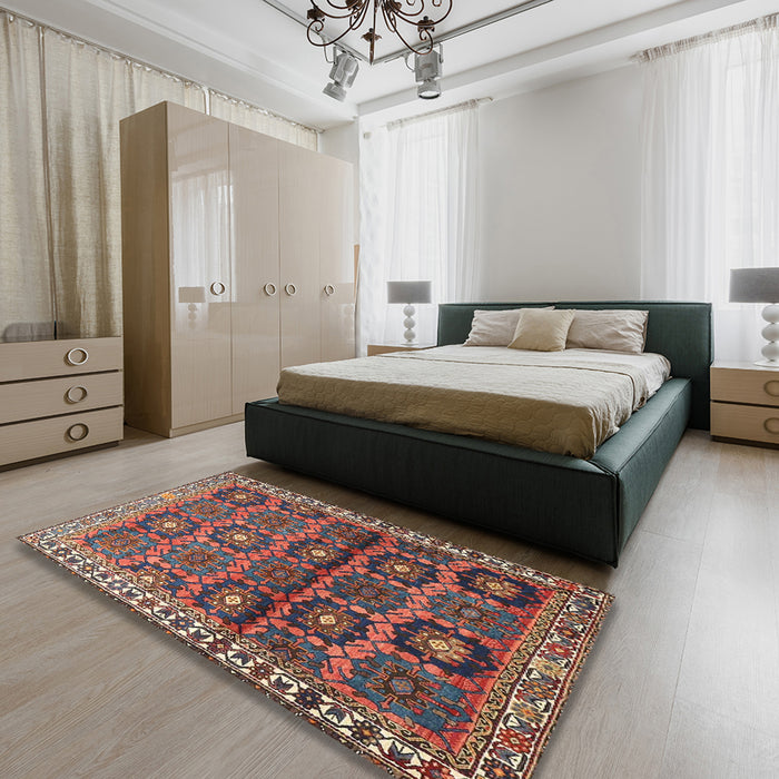 Machine Washable Traditional Dark Almond Brown Rug in a Bedroom, wshtr3969