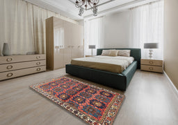 Traditional Dark Almond Brown Persian Rug in a Bedroom, tr3969