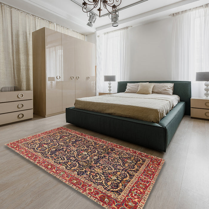 Traditional Sand Brown Persian Rug in a Bedroom, tr396