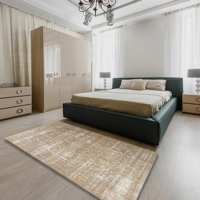 Traditional Dark Almond Brown Persian Rug in a Bedroom, tr3971