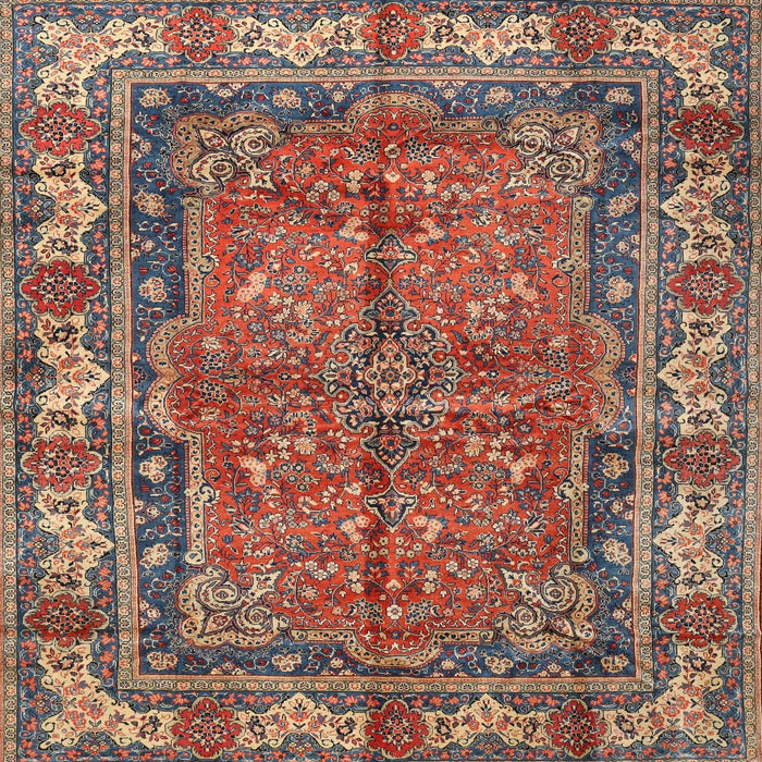 Round Machine Washable Traditional Brown Red Rug, wshtr3976