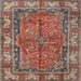 Round Machine Washable Traditional Brown Red Rug, wshtr3976