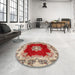 Round Traditional Brown Medallion Rug in a Office, tr3979