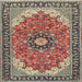 Square Traditional Light French Beige Brown Medallion Rug, tr397