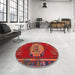 Round Machine Washable Traditional Cherry Red Rug in a Office, wshtr3985