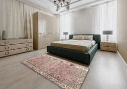 Traditional Dark Gold Brown Persian Rug in a Bedroom, tr3987