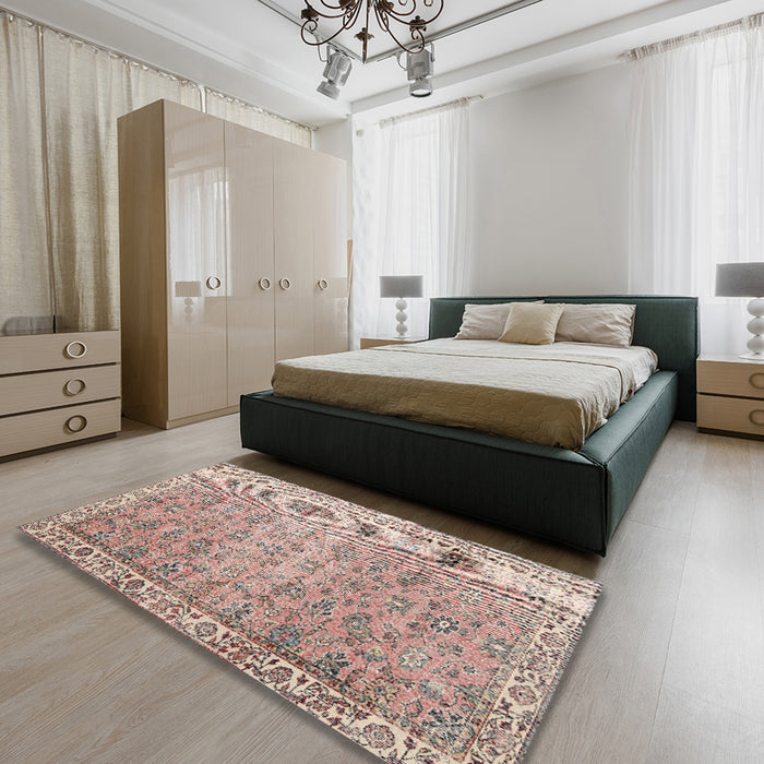 Machine Washable Traditional Dark Gold Brown Rug in a Bedroom, wshtr3987