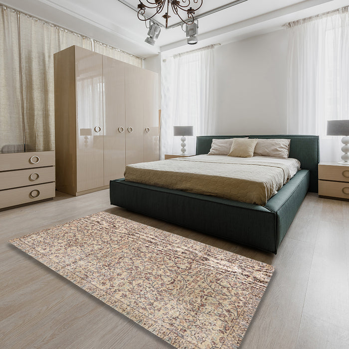Traditional Dark Almond Brown Persian Rug in a Bedroom, tr3988