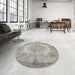 Round Traditional Pale Silver Gray Persian Rug in a Office, tr3989