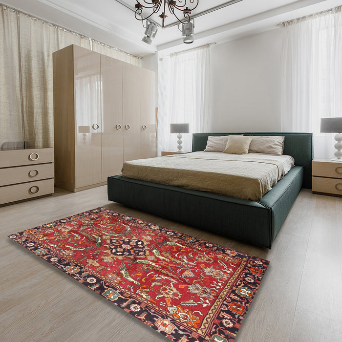 Machine Washable Traditional Orange Salmon Pink Rug in a Bedroom, wshtr3990