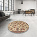 Round Machine Washable Traditional Sienna Brown Rug in a Office, wshtr3991