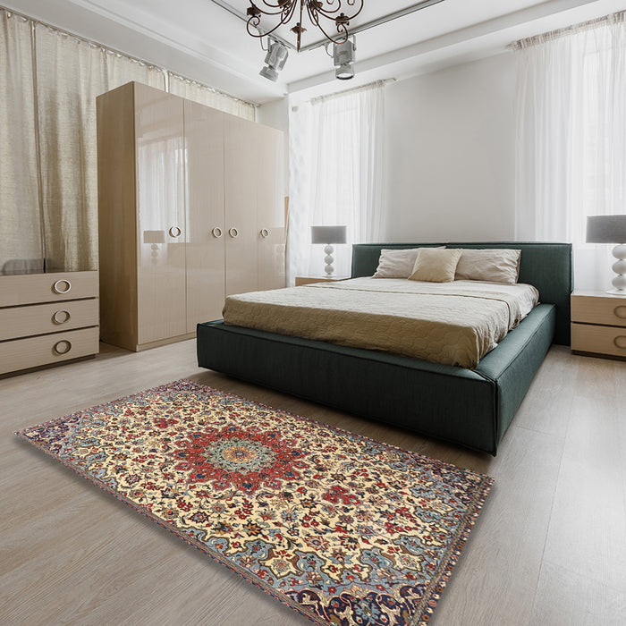 Traditional Brown Medallion Rug in a Bedroom, tr3992