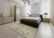 Machine Washable Traditional Khaki Green Rug in a Bedroom, wshtr3995