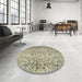 Round Machine Washable Traditional Khaki Green Rug in a Office, wshtr3995