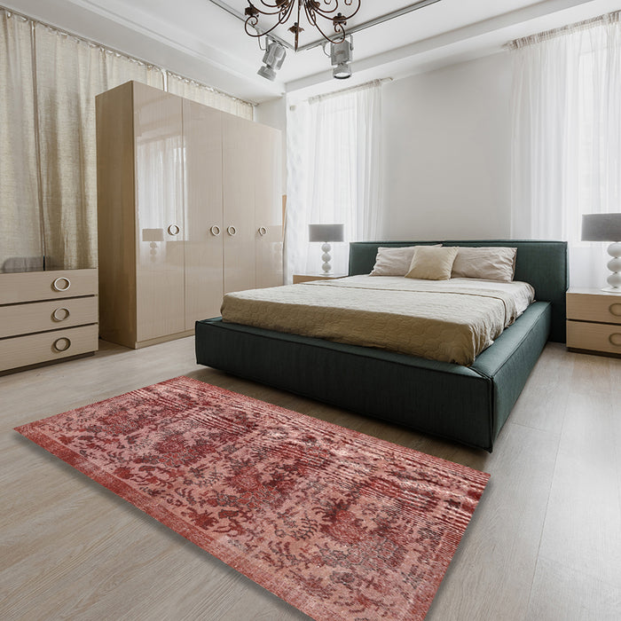 Traditional Salmon Pink Persian Rug in a Bedroom, tr3996