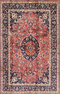 Machine Washable Traditional Brown Red Rug, wshtr4008