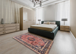 Traditional Brown Red Medallion Rug in a Bedroom, tr4008
