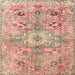 Round Machine Washable Traditional Rust Pink Rug, wshtr4009