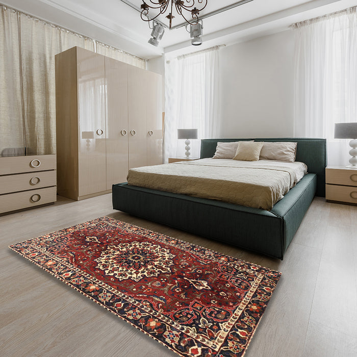 Traditional Saffron Red Medallion Rug in a Bedroom, tr4010