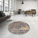 Round Traditional Tan Brown Persian Rug in a Office, tr4014