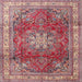 Round Machine Washable Traditional Bright Maroon Red Rug, wshtr4015