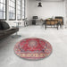 Round Traditional Bright Maroon Red Persian Rug in a Office, tr4015