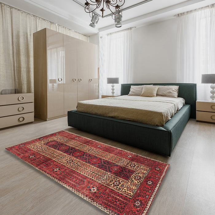 Traditional Rust Pink Persian Rug in a Bedroom, tr4017