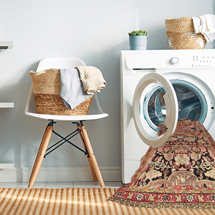 Machine Washable Traditional Sand Brown Rug in a Washing Machine, wshtr4019