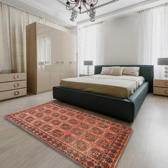 Traditional Brown Red Southwestern Rug in a Bedroom, tr401