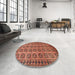 Round Machine Washable Traditional Brown Red Rug in a Office, wshtr401