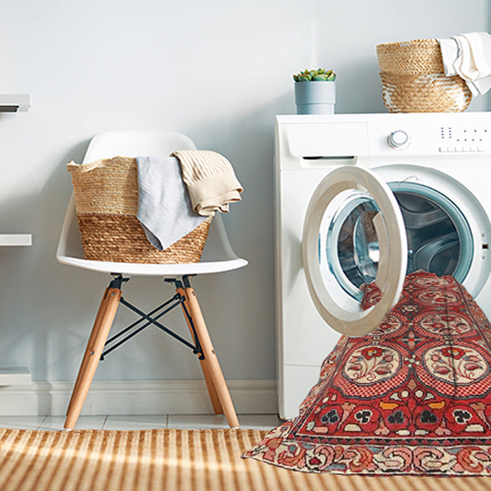 Machine Washable Traditional Tangerine Pink Rug in a Washing Machine, wshtr4020