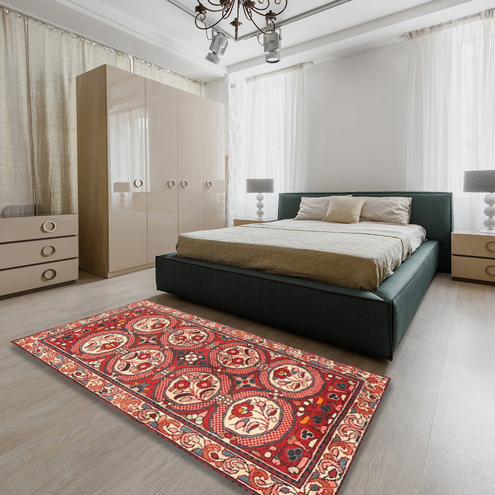 Traditional Tangerine Pink Persian Rug in a Bedroom, tr4020