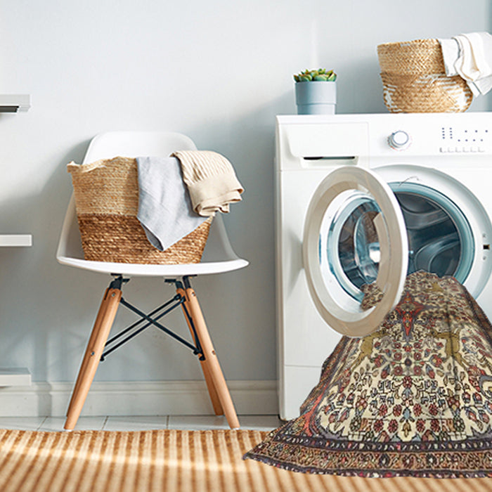 Machine Washable Traditional Sepia Brown Rug in a Washing Machine, wshtr4021