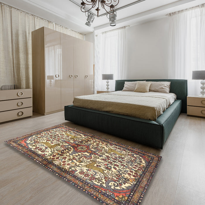 Traditional Reddish Brown Persian Rug in a Bedroom, tr4021
