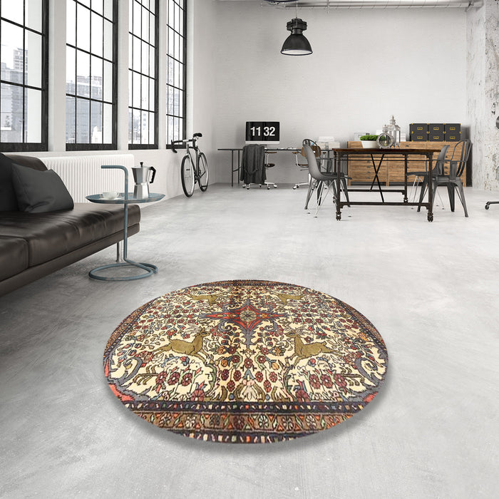 Round Machine Washable Traditional Sepia Brown Rug in a Office, wshtr4021