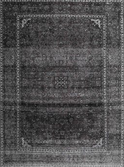 Machine Washable Traditional Charcoal Black Rug, wshtr4025